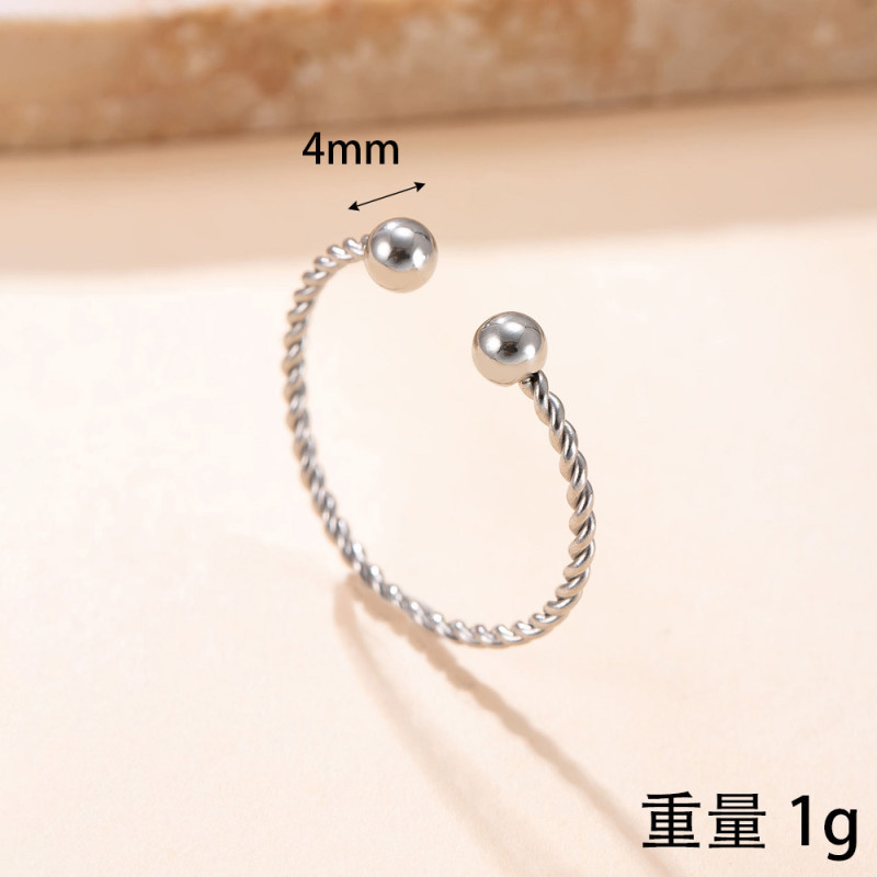Cross-Border New Stainless Steel Stacking Rings Round Bead Fine Twist Open Rings Fashion Simple Titanium Steel Jewelry Manufacturer