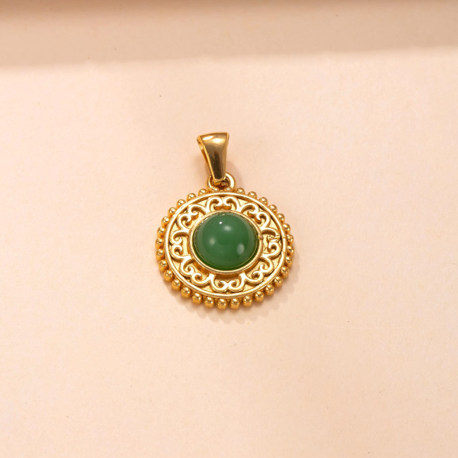 Single Pendant Stainless Steel Casting Jewelry Vintage Palace Style Necklace Accessories Round Natural Stone DIY Acce...