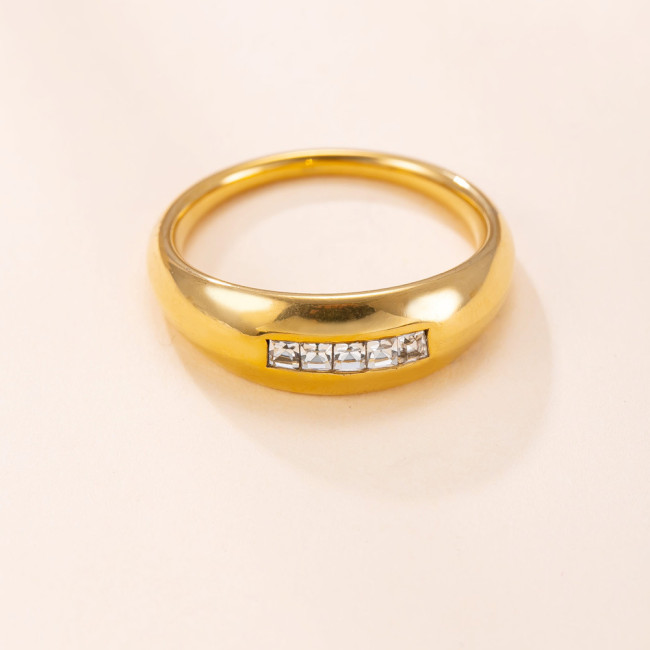 Hot-Selling Stainless Steel Jewelry Light Luxury High-End Feel Stone-Studded Ring Casting Smooth Titanium Steel Rin...