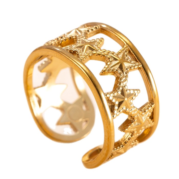 Cross-Border Hot-Selling Stainless Steel Jewelry Elegant High-End Open Ring Casting Hollow Star Titanium Steel Ring Manufacturer