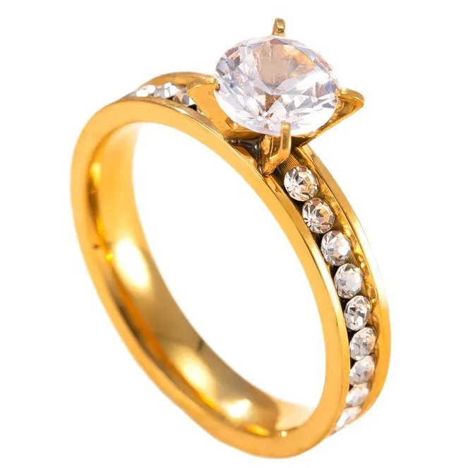 Cross-Border Hot-Selling Stainless Steel Ring 4mm Single Circle Diamond Four-Prong Diamond Stacking Ring Fashionable High-End Titanium Steel Jewelry