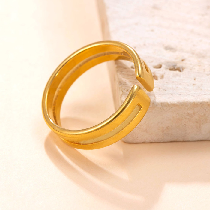 Hot Selling Stainless Steel Jewelry Cutting Geometric 18K Gold Plated Open Ring Korean Version Simple Stacking Ring F...