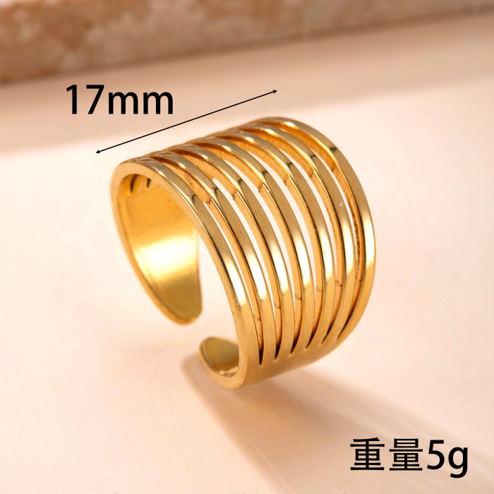 Stainless Steel Rings for Women Irregular Geometric Lines Open Ring Fashion Plated 18K Gold Titanium Steel Jewelry