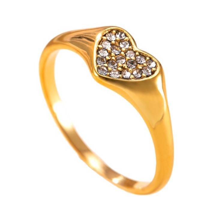 Cross-Border Exclusive Stainless Steel Jewelry Casting Heart-Shaped Diamond-Encrusted Ring for Women, Light Luxury High-End Titanium Steel Jewelry Wholesale Factory