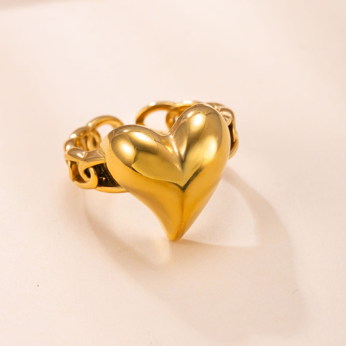 New Stainless Steel Ring Casting Heart Chain Index Finger Ring for Women Light Luxury High-End Titanium Steel Jewelry...