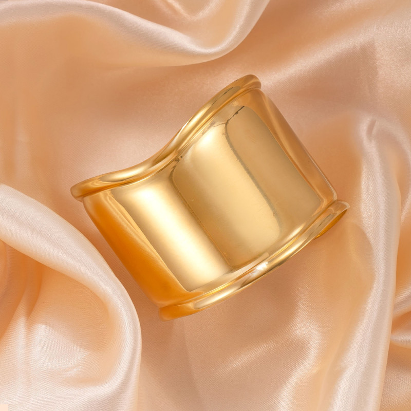 Cross-Border European and American Stainless Steel Jewelry Irregular Wide Bracelet Personality Exaggerated 18K Gold Plated Titanium Steel Open Bracelet