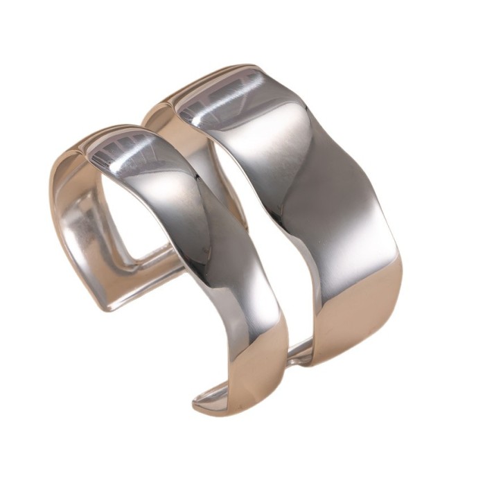 Cross-Border Hot Selling Stainless Steel Bracelet Double-Layer Hollow Irregular Open Bracelet Elegant High-End Titanium Steel Jewelry Factory