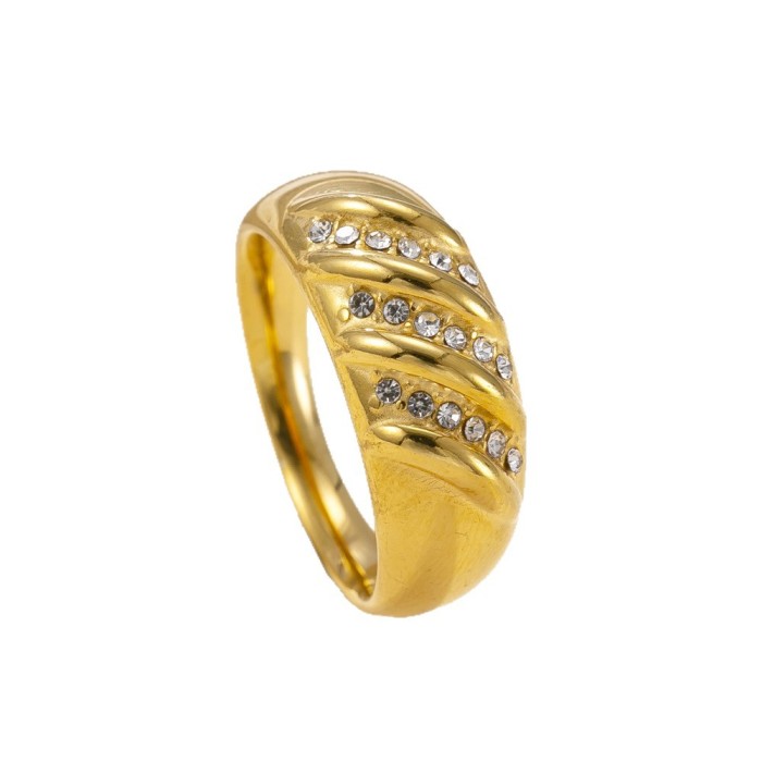 Stainless Steel Casting Ring Fashion Light Luxury Style Stone-Studded Ring Unisex Titanium Steel Jewelry, Earrings