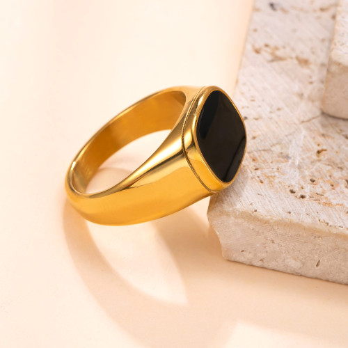 Cross-Border New Stainless Steel Ring Casting Square Oil Drop Ring Vintage Simple Electroplated 18k Gold Titanium Steel Jewelry