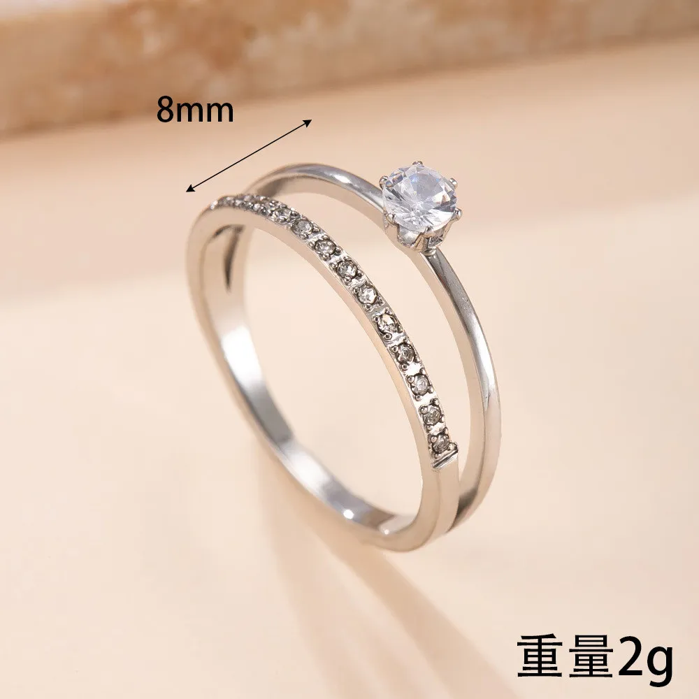 Cross-Border Hot-Selling Titanium Steel Jewelry Korean Fashion Couple Rings Double-Layer Hollow Inlaid Diamond Stainless Steel Rings Wholesale Factory