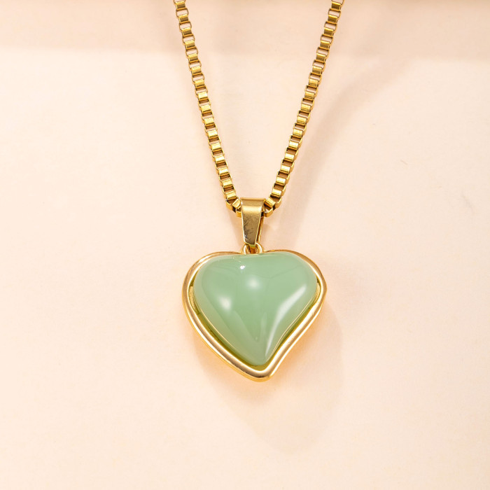 Single Pendant Cross-Border Stainless Steel Jewelry Casting Heart Natural Stone Necklace High-End 18K Gold Plated DIY Accessories