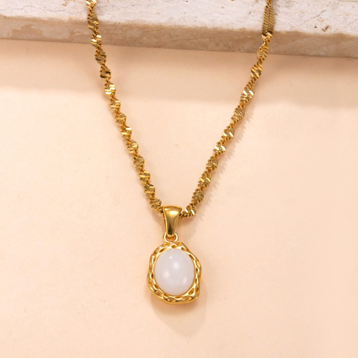 Single Pendant Cross-Border Stainless Steel Necklace Irregular Natural Stone Necklace Accessories Vintage Light Luxury Titanium Steel DIY Jewelry