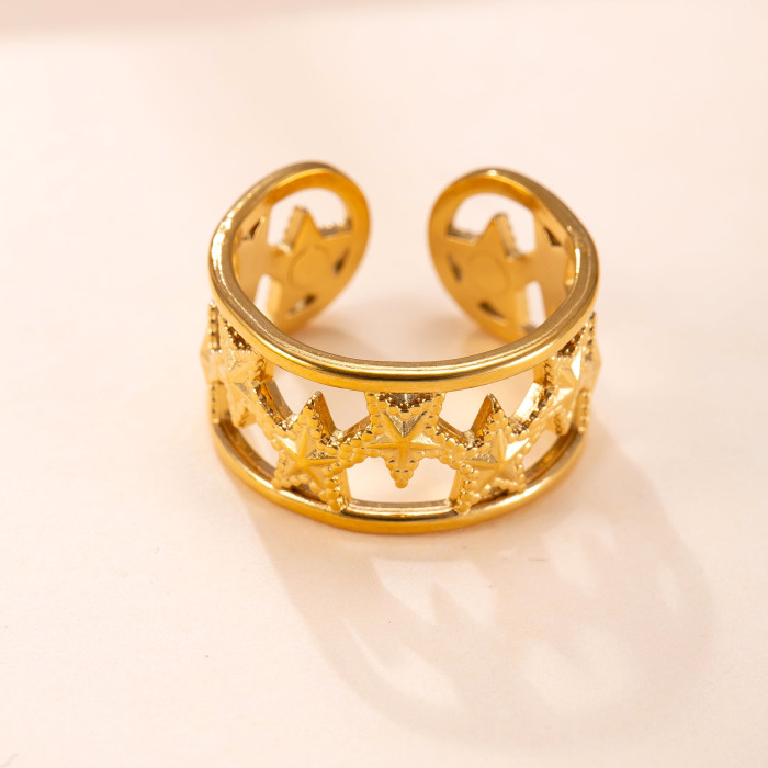 Cross-Border Hot-Selling Stainless Steel Jewelry Elegant High-End Open Ring Casting Hollow Star Titanium Steel Ring Manufacturer