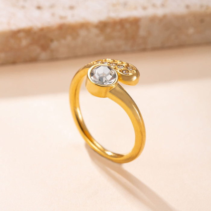 Cross-Border Hot-Selling Titanium Steel Jewelry 18K Gold Plated Light Luxury Vintage Ring Cast Open Micro Inlaid Diamond Stainless Steel Ring