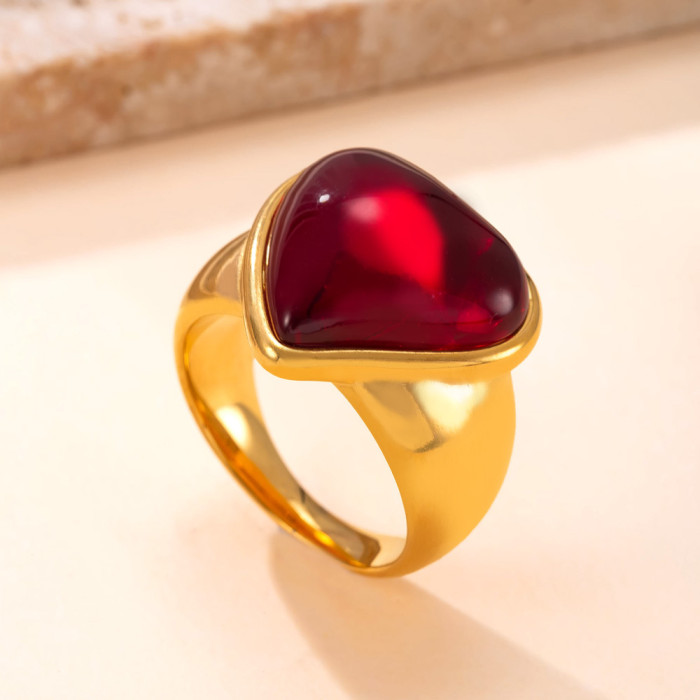 Hot-Selling Titanium Steel Jewelry Casting Heart-Shaped Multicolor Natural Stone Ring High-End Fashion Stainless Stee...