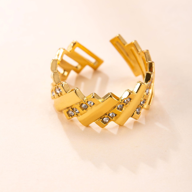 Cross-Border New Stainless Steel Ring Casting Diamond Inlaid Geometric Open Ring Fashion Design Titanium Steel Jewelry Manufacturer