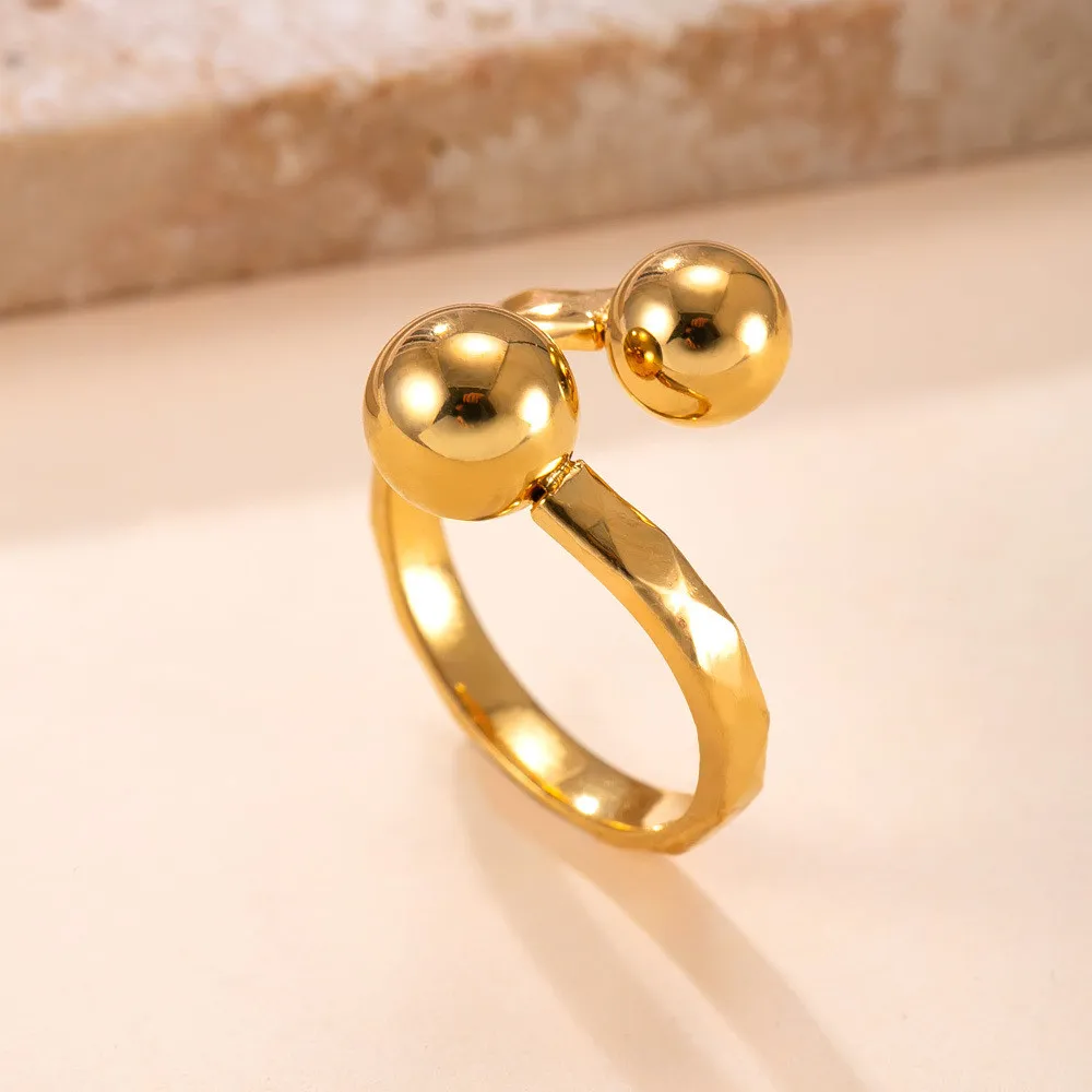 Cross-Border New Stainless Steel Ring Titanium Steel Non-Fading Design Sense Ring Polished Multi-Sided Steel Bead Open Ring Wholesale