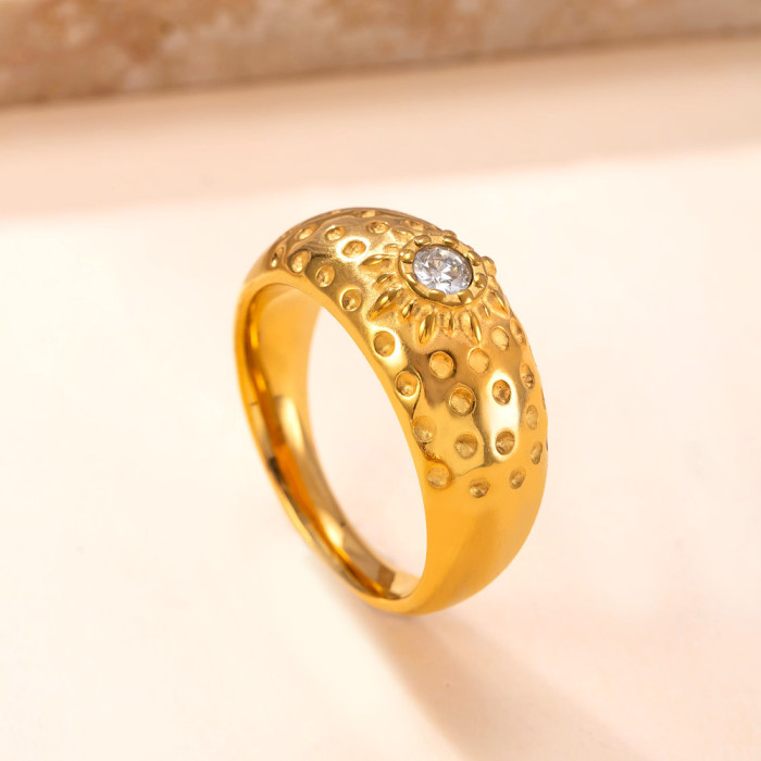 Stainless Steel Casting Ring Fashion Light Luxury Style Stone-Studded Ring Unisex Titanium Steel Jewelry, Earrings