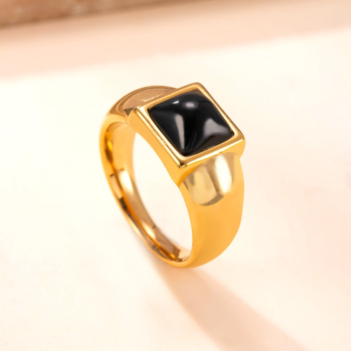 Hot-Selling Stainless Steel Ring Casting Square Natural Stone Ring Light Luxury Retro Titanium Steel Jewelry Factory...
