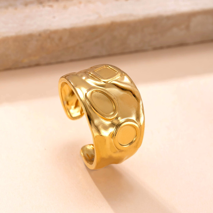 Exclusive Irregular Rings Hydraulic Irregular Geometric Open Rings Vintage High-End Titanium Steel Jewelry Factory
