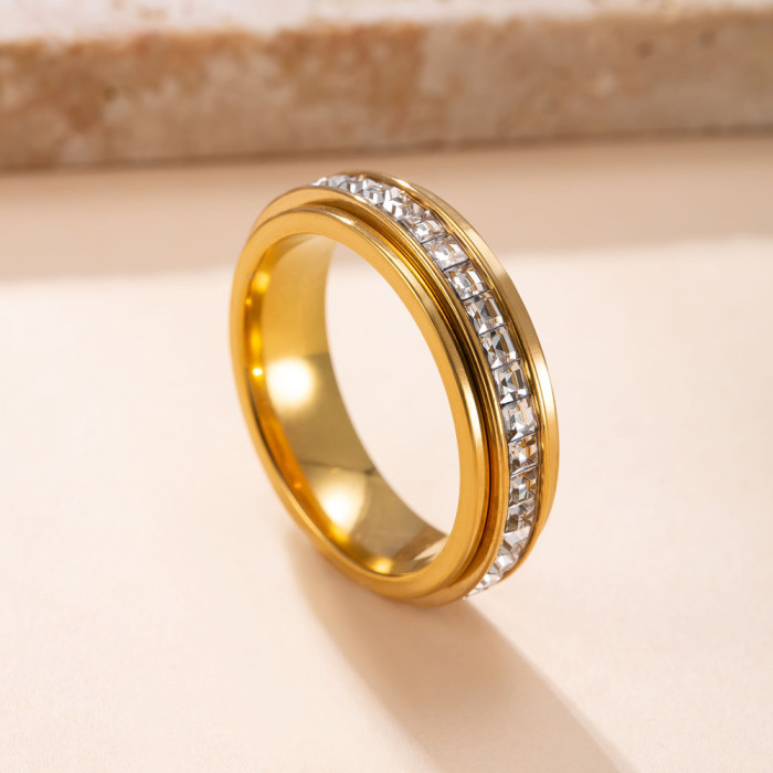 Hot Selling Titanium Steel Starry Sky Ring for Women Rotatable Ring Single Row Stone High-End Stainless Steel Jewelry
