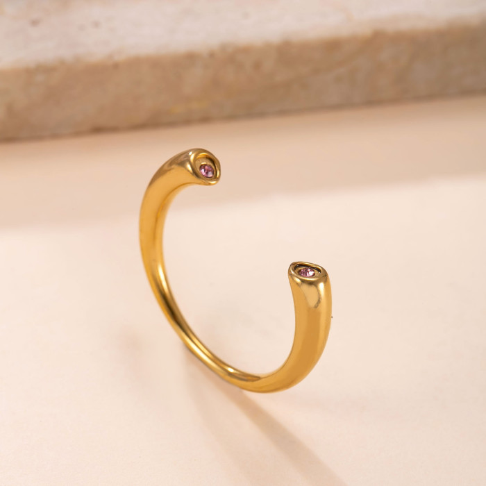 Cross-Border New Stainless Steel Ring Casting Diamond Inlaid Open Ring Fashionable High-End Feel 18K Gold Plated Titanium Steel Jewelry