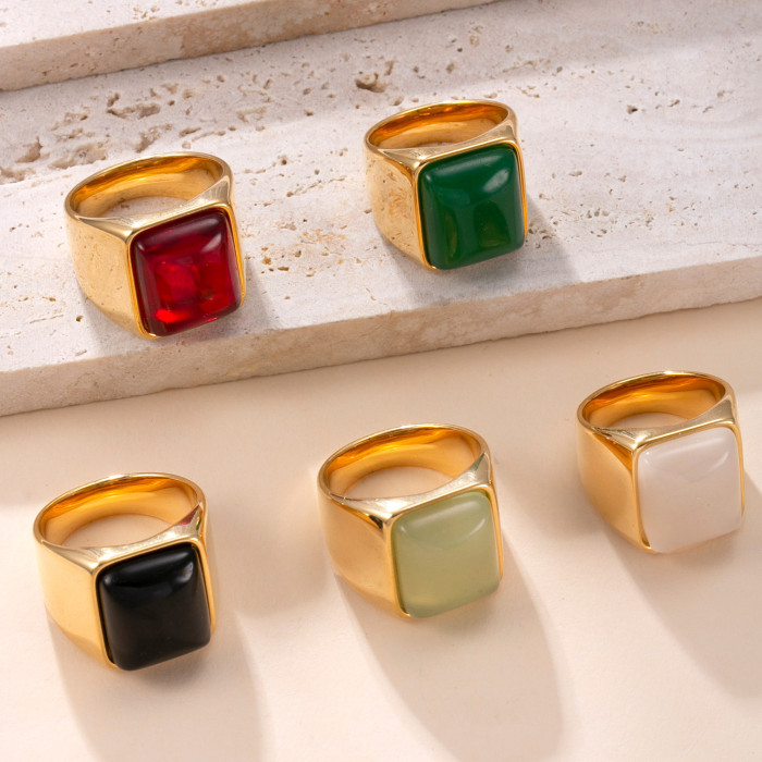Stainless Steel Ring for Men, Cast Square Natural Stone Ring, Street Retro Personality Titanium Steel Jewelry Factory