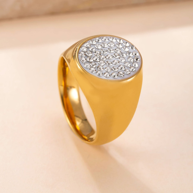 Stainless Steel Ring Casting Geometric Clay Stone-Inlaid Ring High-End Vacuum Color Retention Electroplated Titaniu...