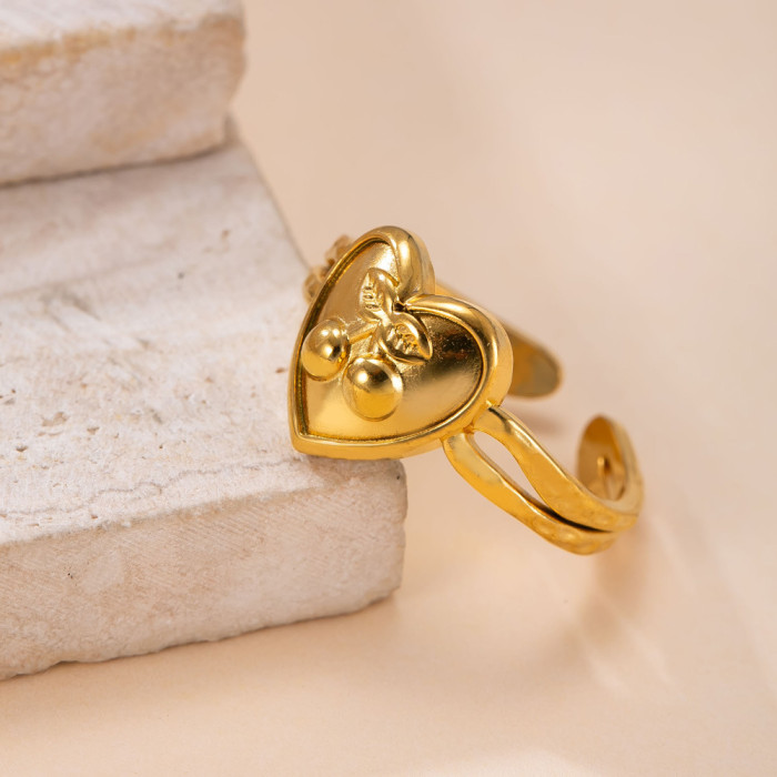 Exclusive Stainless Steel Ring Casting Heart Cherry Stacking Ring Sweet Design Titanium Steel Jewelry Manufacturer