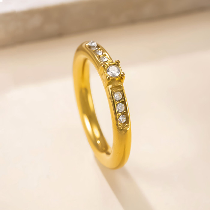 Amazon Hot-Selling Stainless Steel Jewelry Fashionable Design Couple Rings 4mm Stone-Studded Titanium Steel Non-Fad...