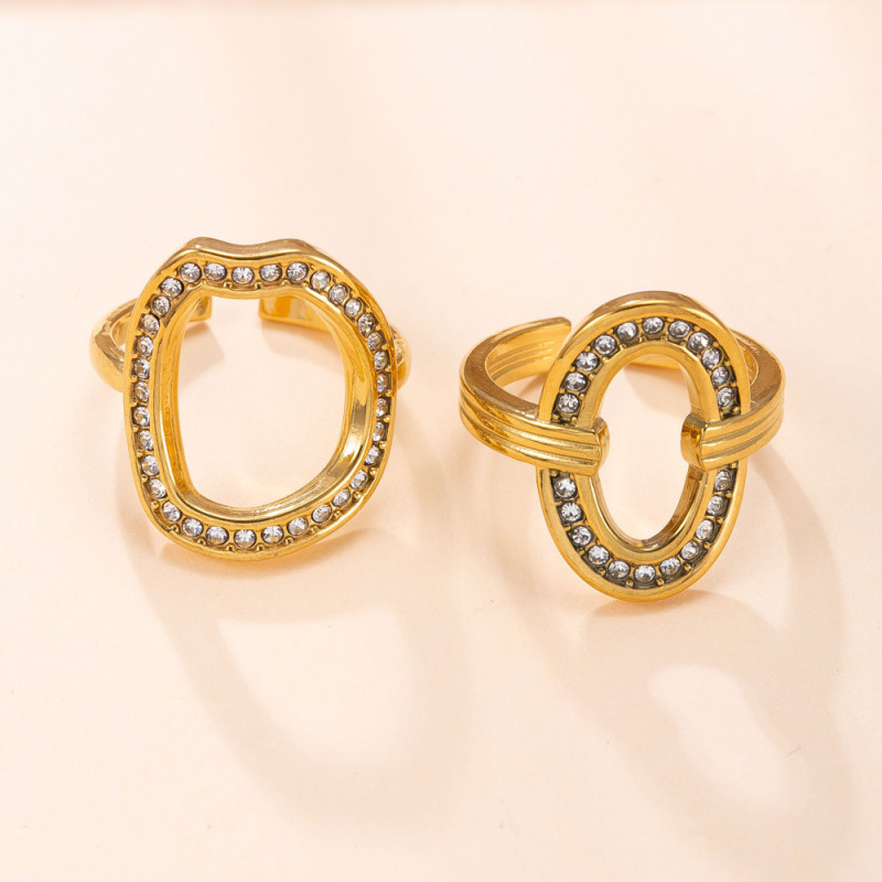 European and American Cross-Border Titanium Steel Jewelry Cast Irregular O-Shaped Diamond-Studded Open Ring Fashion Light Luxury Stainless Steel Ring
