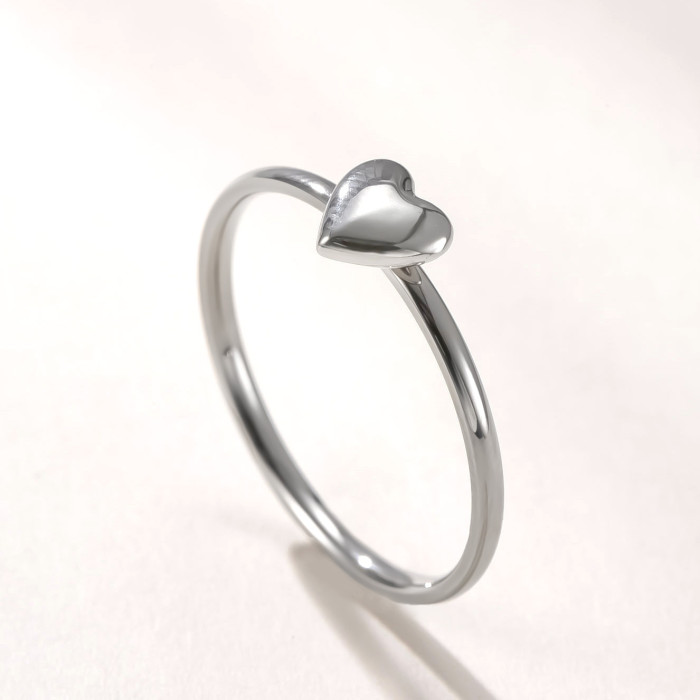 Korean Style Stainless Steel Ring Ultra-Thin Color-Block Heart Couple Ring Simple Sweet Titanium Steel Jewelry Wholes...