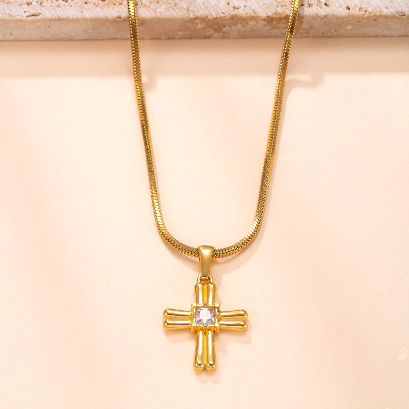 Single Pendant Cross-border Stainless Steel Jewelry Casting Cross Diamond Necklace Light Luxury Niche Design DIY Accessories Factory