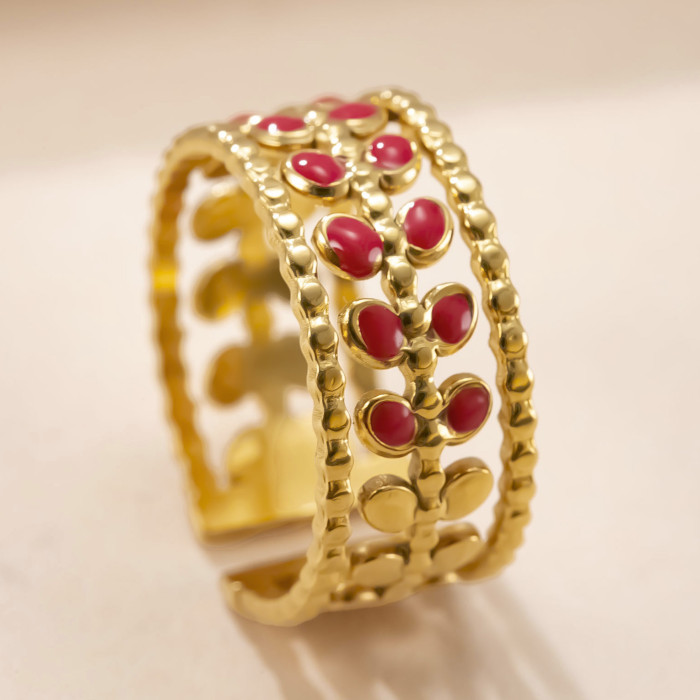 Amazon Fashion Titanium Steel Ring Hydraulic Drop Colorful Oil Open Ring Women's Design Sense Stainless Steel Jewelry