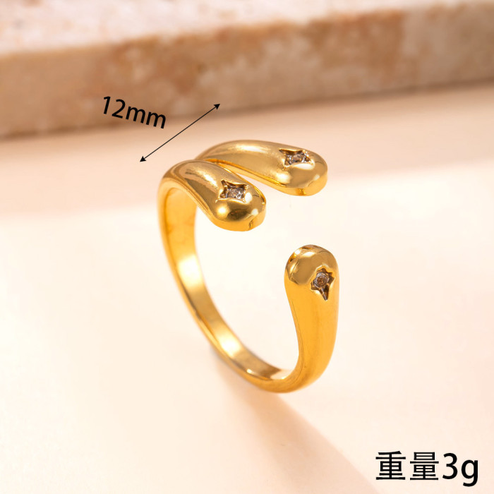 Hot-Selling Stainless Steel Ring Casting Cross Stone-Inlaid Open Ring for Women Creative Fashion Titanium Steel Jew...