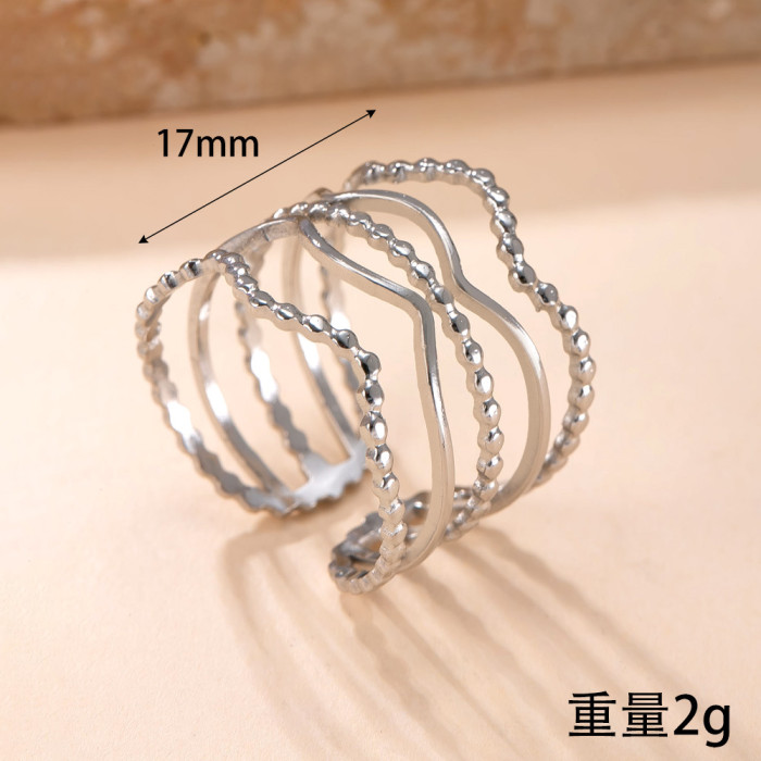 Cross-Border Hot-Selling Titanium Steel Jewelry Elegant High-End Open Ring Hydraulic Hollow Multi-Layer Line Stainless Steel Ring