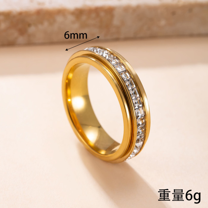 Hot Selling Titanium Steel Starry Sky Ring for Women Rotatable Ring Single Row Stone High-End Stainless Steel Jewelry