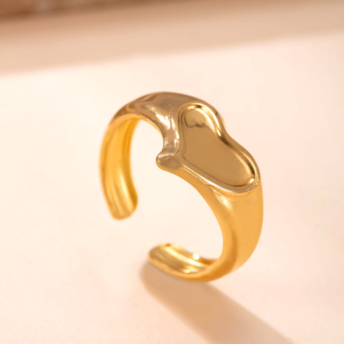 New Titanium Steel Jewelry Heart-Shaped Stone-Studded Open Ring Fashion Simple 18K Gold Plated Stainless Steel Ring...