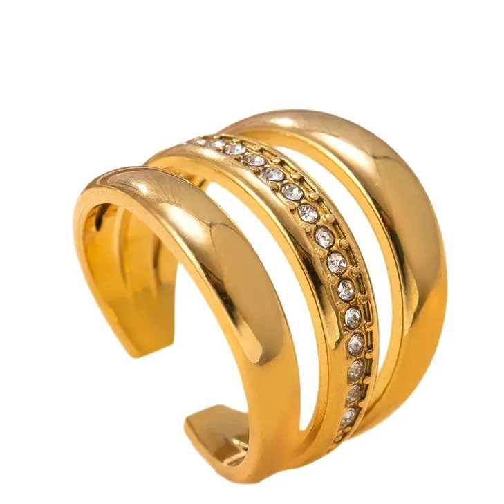 Cross-Border Hot-Selling Titanium Steel Jewelry Retro High-End Feel Ring Casting Hollow Inlaid Diamond Stainless Steel Ring Factory Direct Sale