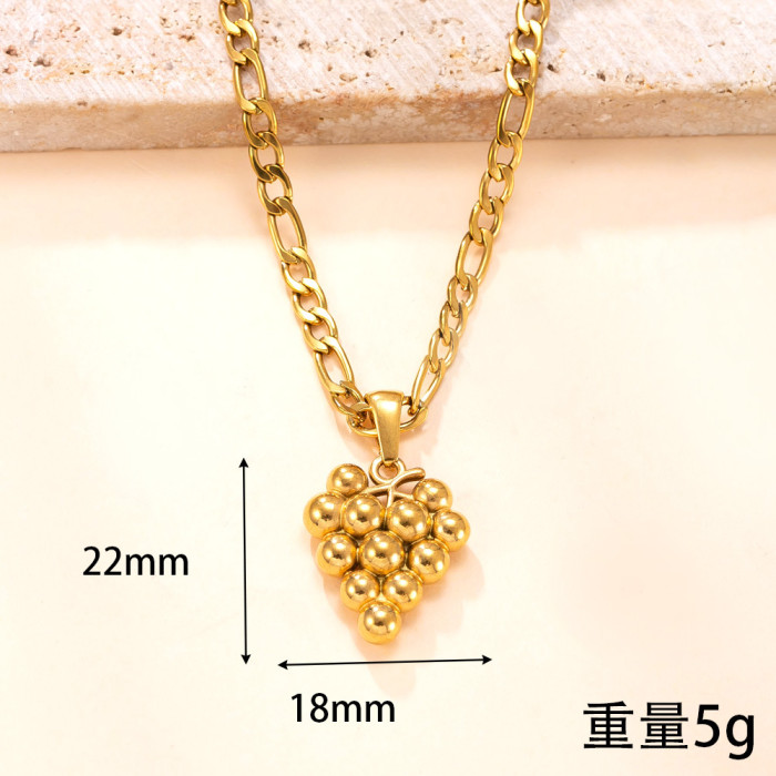 Single Pendant Cross-Border Stainless Steel Jewelry Casting Fruit Inlaid Diamond Necklace Accessories Design Sense DIY Titanium Steel Jewelry Factory