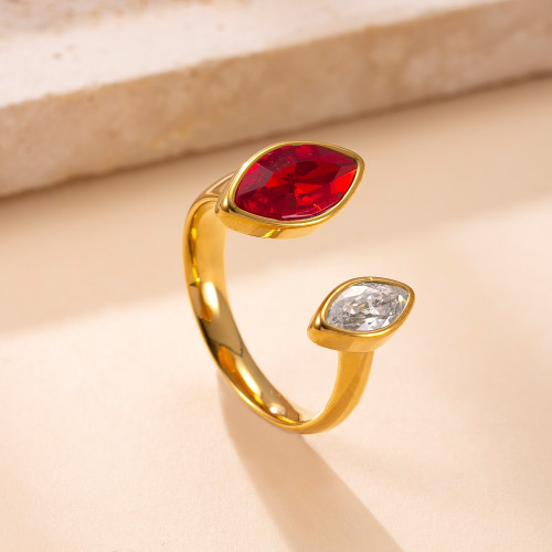 Cross-Border Hot Selling Stainless Steel Open Ring Cast Rhombus Diamond-Studded Ring Light Luxury Plated 18k Gold Titanium Steel Jewelry Factory