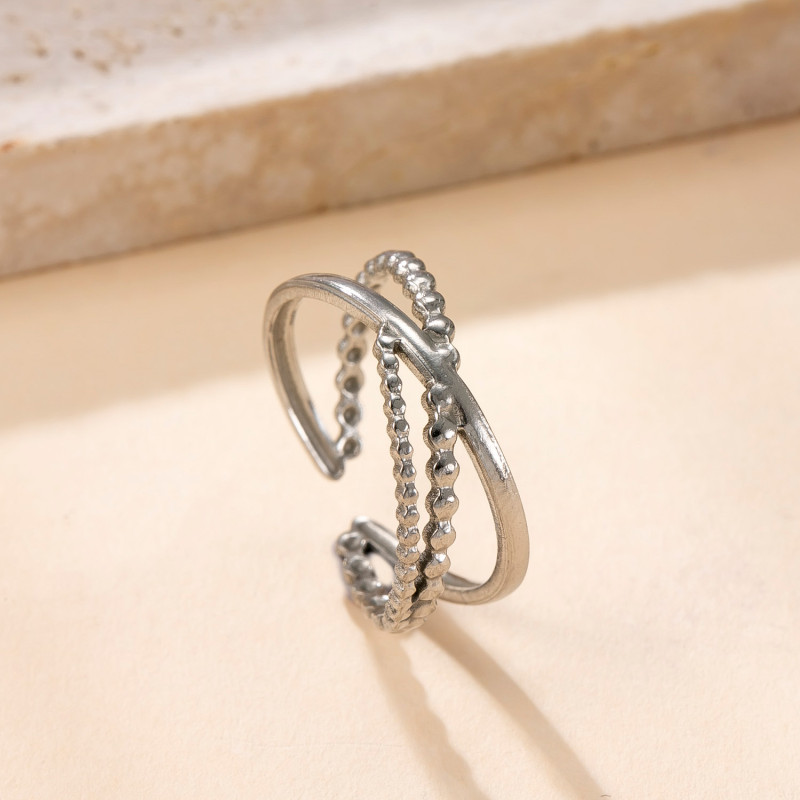 Cross-Border Fashion Stainless Steel Ring Hydraulic Irregular Line Open Ring Niche Design Titanium Steel Jewelry Manufacturer