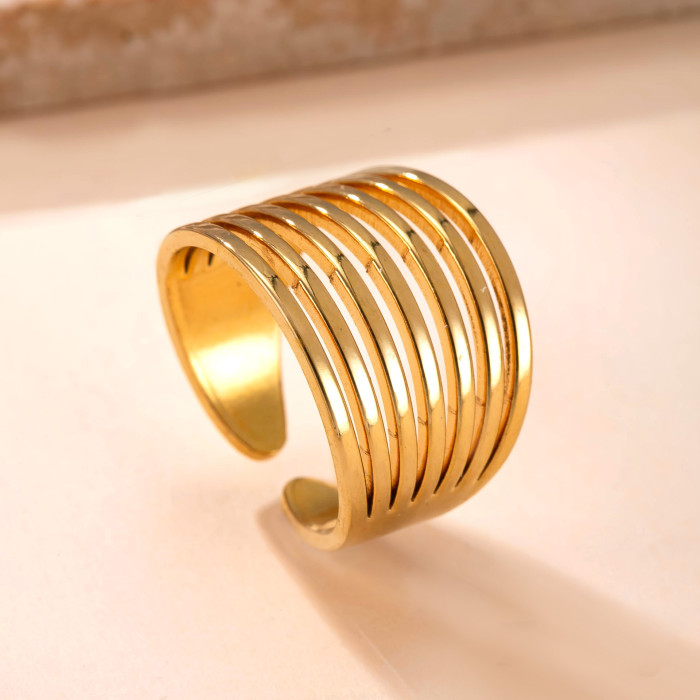 Stainless Steel Rings for Women Irregular Geometric Lines Open Ring Fashion Plated 18K Gold Titanium Steel Jewelry