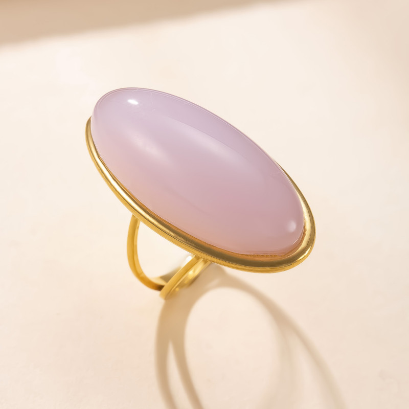 European and American Cross-Border Stainless Steel Jewelry Cute Sweet Oil Pressure Oval Natural Stone Ring Women's Titanium Steel Ring Manufacturer
