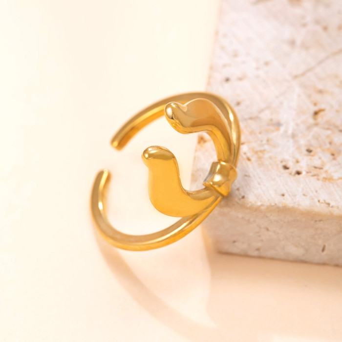 New Stainless Steel Ring Hydraulic Ox Horn Open Ring Personality Fashion 18K Gold Plated Titanium Steel Jewelry Factory