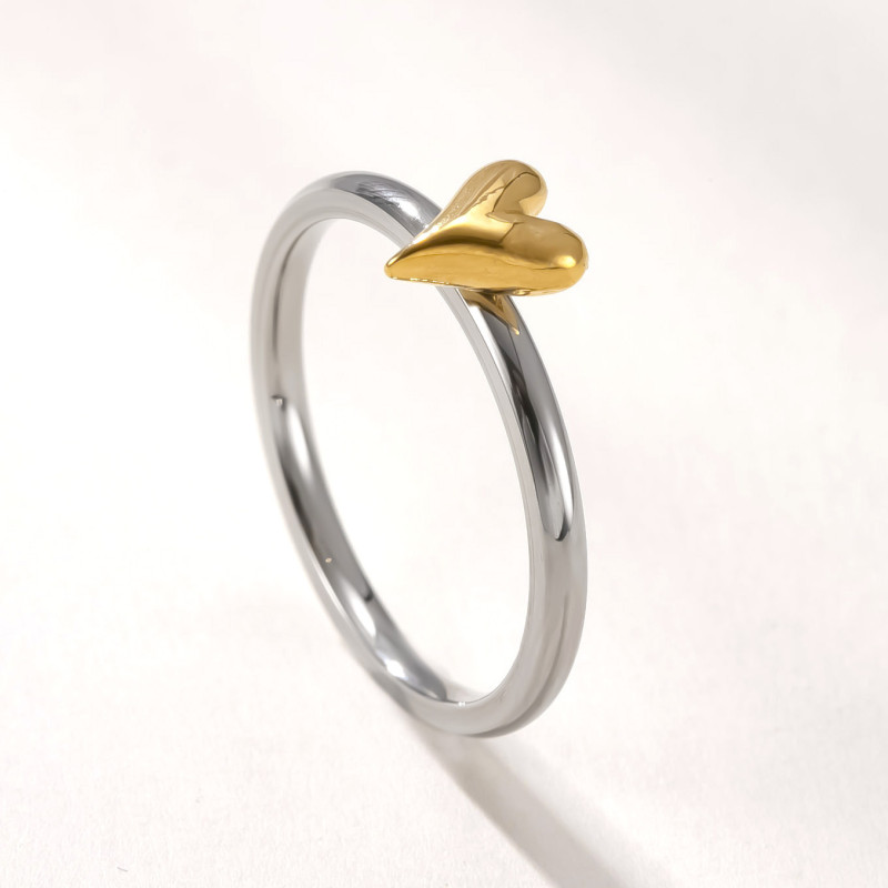 Cross-Border Korean Style Stainless Steel Ring Ultra-Thin Color-Block Heart Couple Ring Simple Sweet Titanium Steel Jewelry Wholesale Factory
