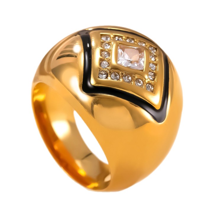 Exclusive Titanium Steel Jewelry Casting Square Oil Drop Stone-Inlaid Ring Vintage Punk Stainless Steel Ring Wholes...