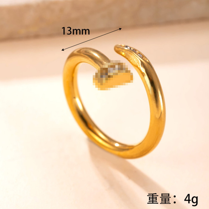 Cross-Border Hot-Selling Stainless Steel Ring for Women, Light Luxury Design Sense, Nail-Inlaid Diamond Titanium Steel Non-Fading Ring Wholesale