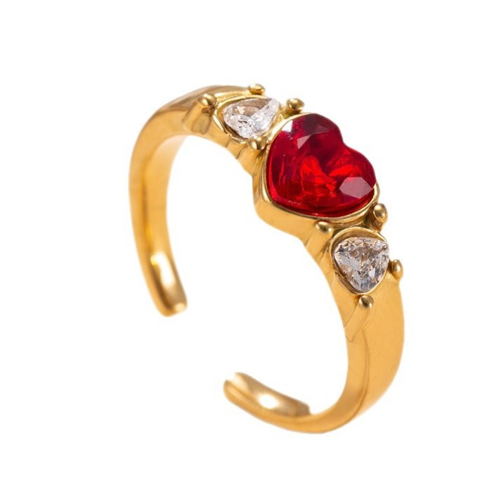 Cross-Border New Stainless Steel Ring Casting Heart-Shaped Colored Diamond Index Finger Ring Light Luxury High-End Titanium Steel Jewelry Manufacturer
