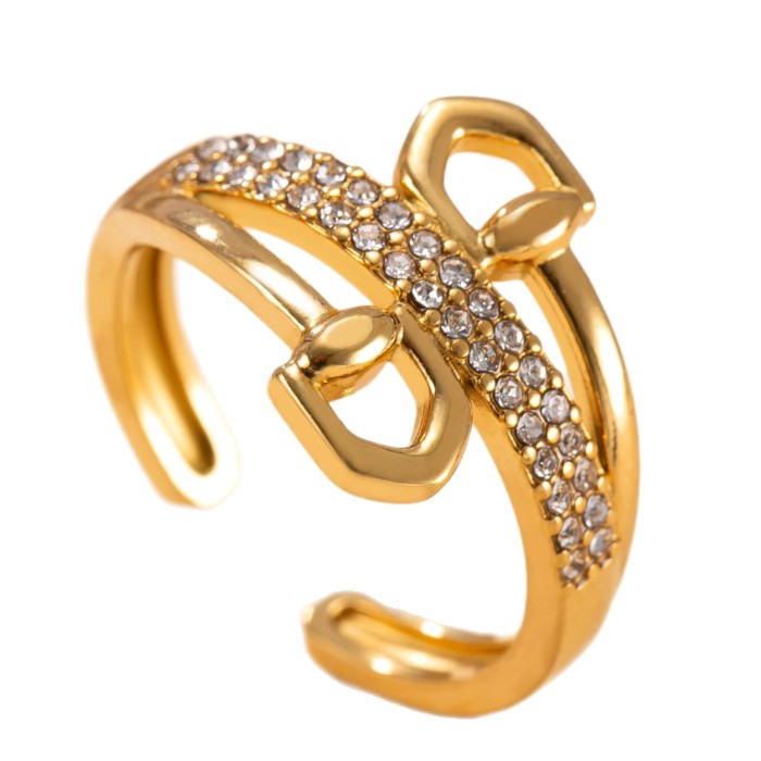 Hot-Selling Stainless Steel Ring for Women, Cast Hollow Design with Stone-Inlaid, Vintage Niche Design Titanium St...
